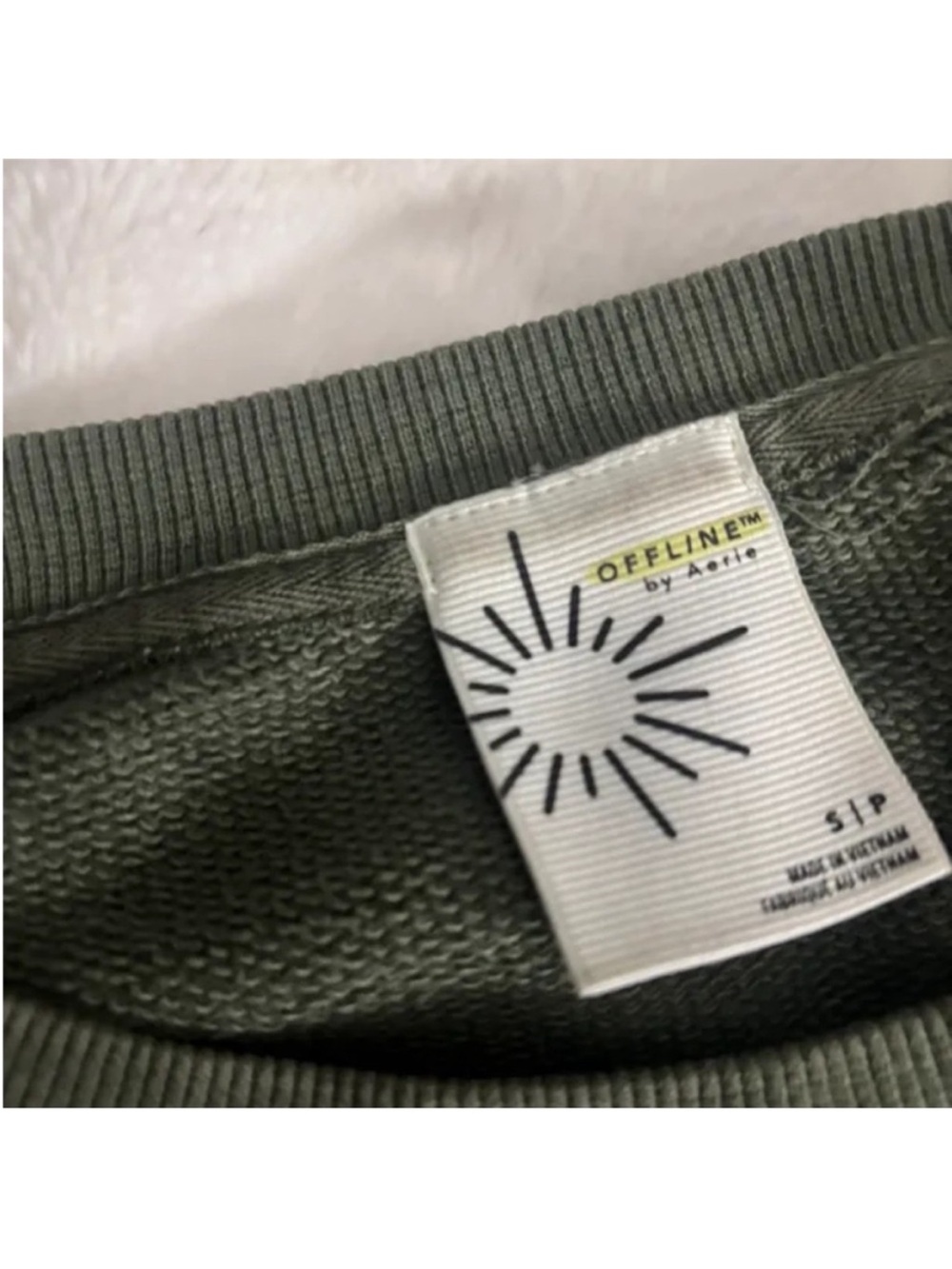 aerie Olive Green Crewneck Sweatshirt with Back Logo - Picture 2 of 4